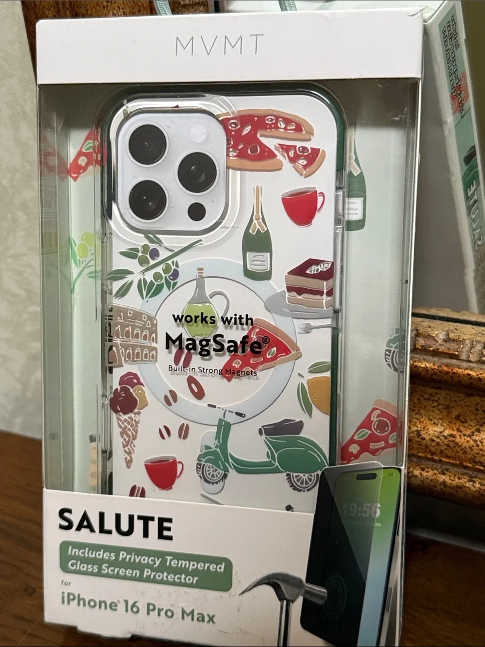 MVMT Salute iPhone 16 Pro Max Case - White with food items & other accents.